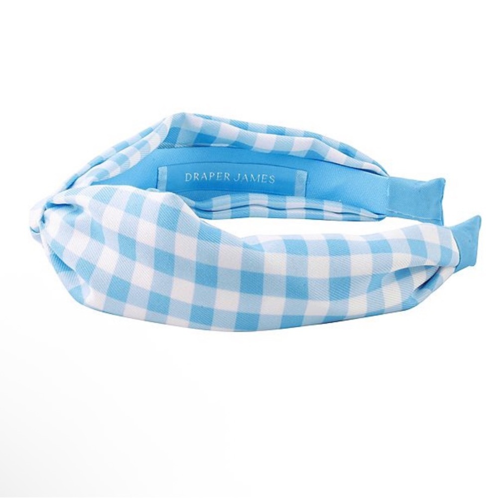 Draper James Twist Knot Headband Blue & White Gingham - Picture 2 of 3